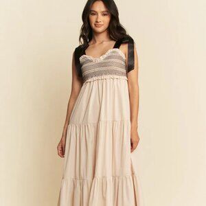 Davi & Dani Multi Contrast Smocked‎ Bodice Straps Maxi Dress